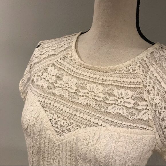 Cream short sleeve lace maxi dress - Picture 2 of 15